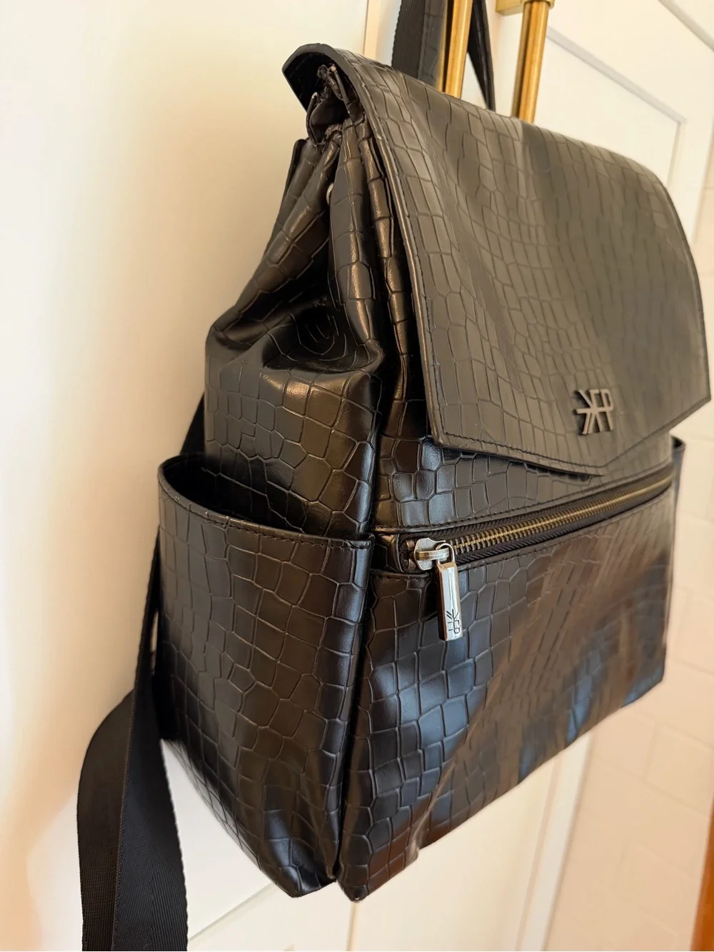 Freshly Picked Black Croc-Embossed Baby Backpack